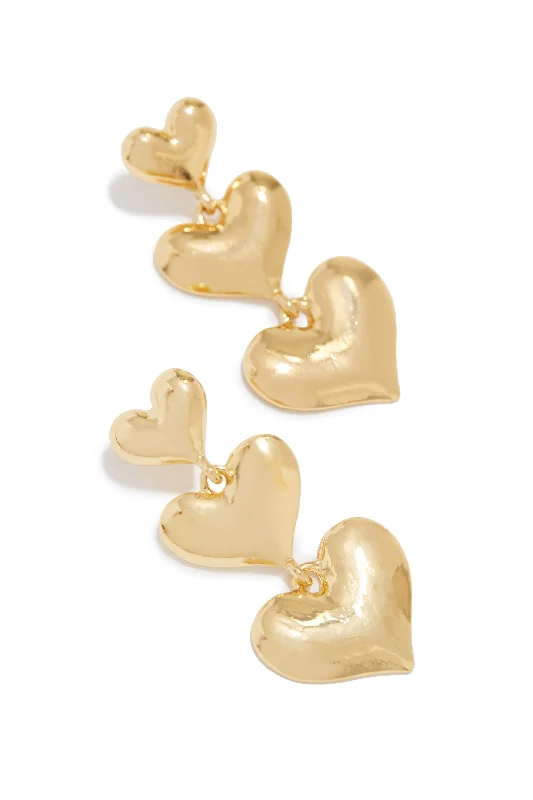 Swirl dangle earrings-My Love Tiered Heart Earring - Gold