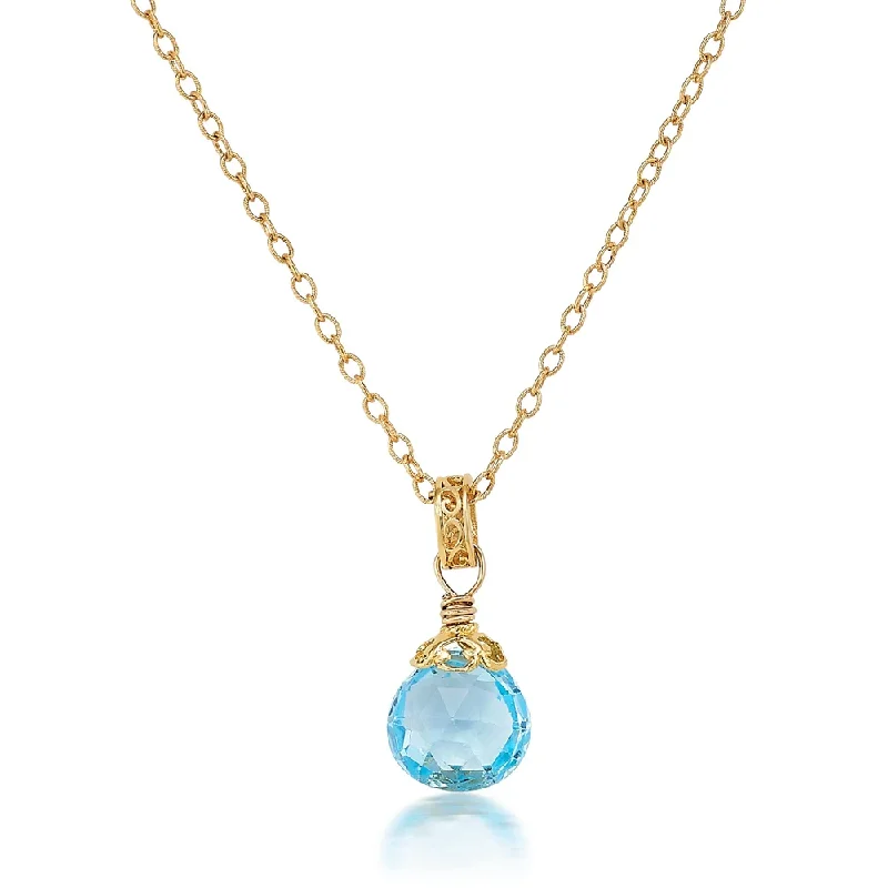 Twist clasp necklaces-Blue Topaz Drop Necklace in Gold