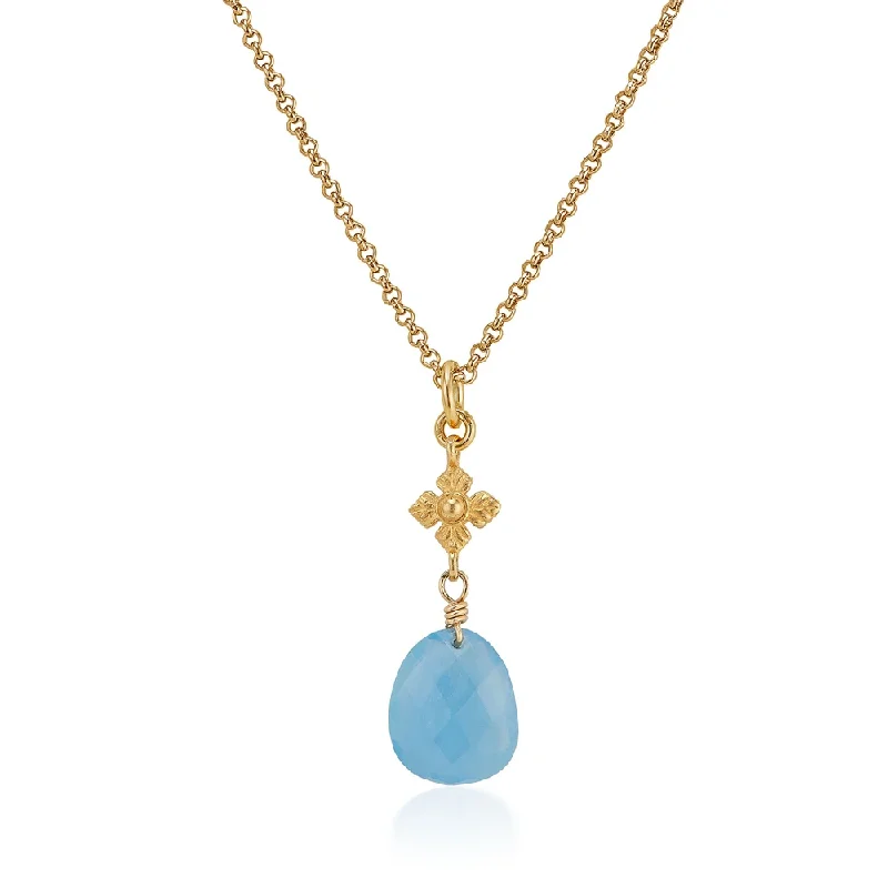 Sleek gloss necklaces-Faceted Aquamarine Necklace with Flower Detail in Gold