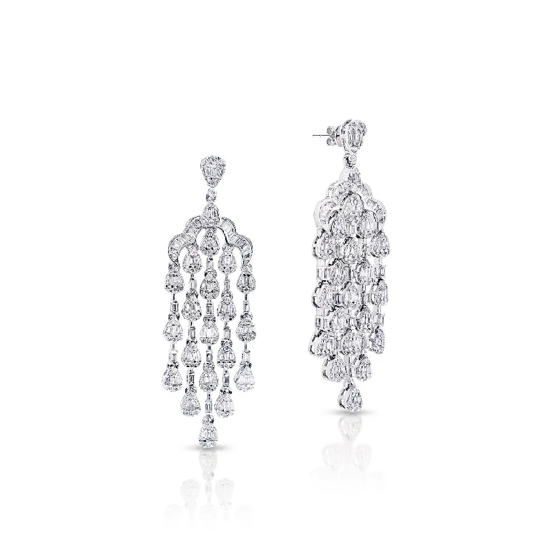 Shiny silver earrings-Chaya 4 Carat Combine Mix Shape Diamond Chandelier Earrings in 14k White Gold