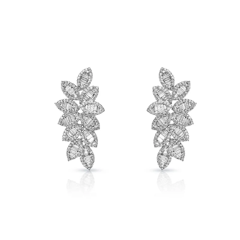 Wide hoop earrings-Vivian 6 Carat Combine Mixed Shape Diamond Chandelier Earrings for Ladies in 14kt White Gold