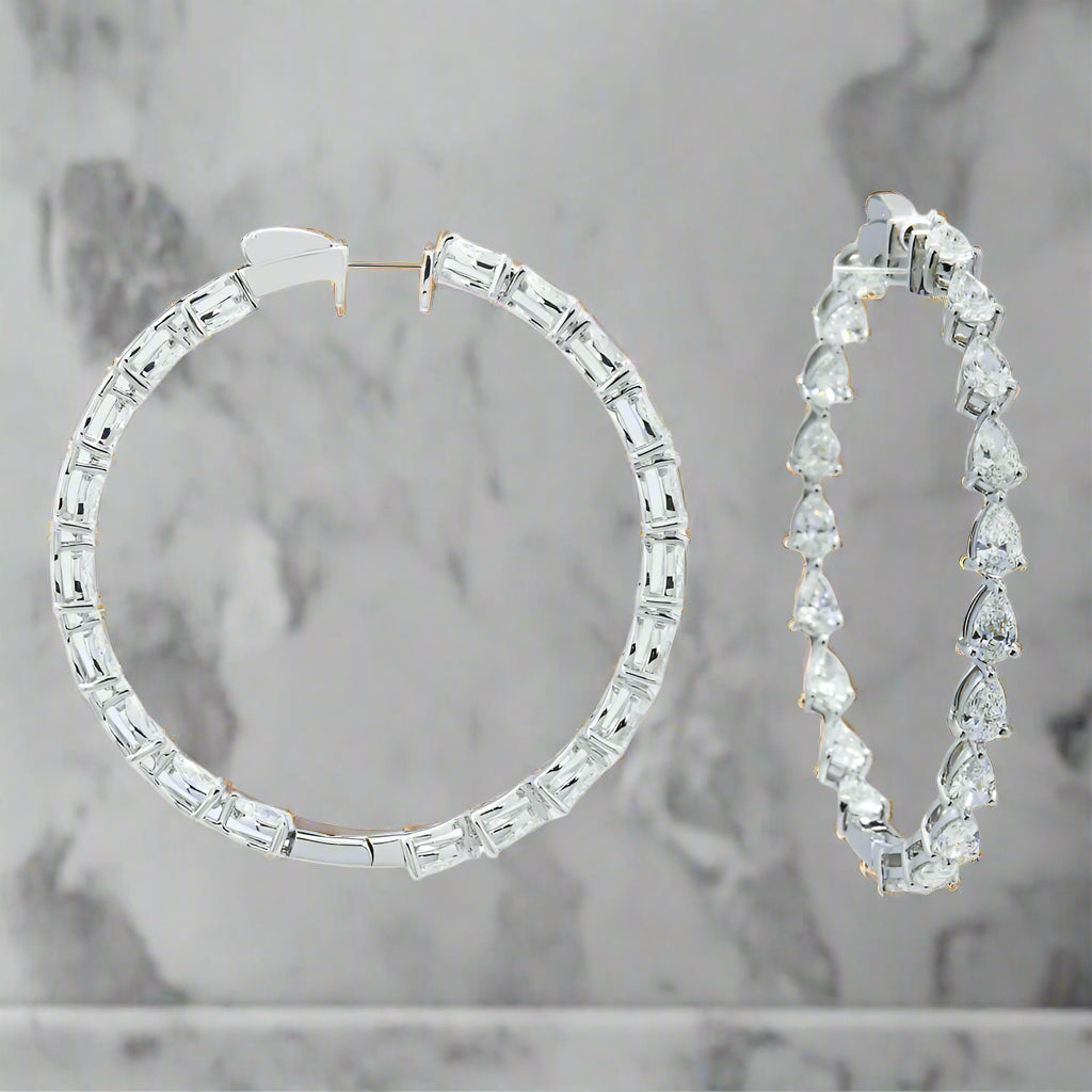 Cool clay earrings-Lyndsie 7 Carats Lab Grown Pear Cut Diamond Inside Out Hoop Earrings in 18k White Gold