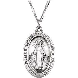 Cord tassel necklaces-Sterling Silver 23x16 mm Oval Miraculous Medal 18" Necklace