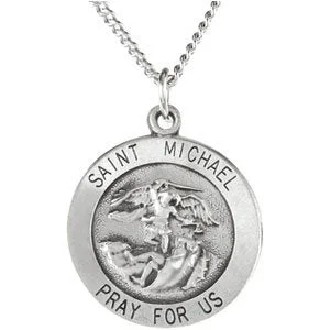 Aged silver necklaces-Sterling Silver 15 mm St. Michael Medal Necklace