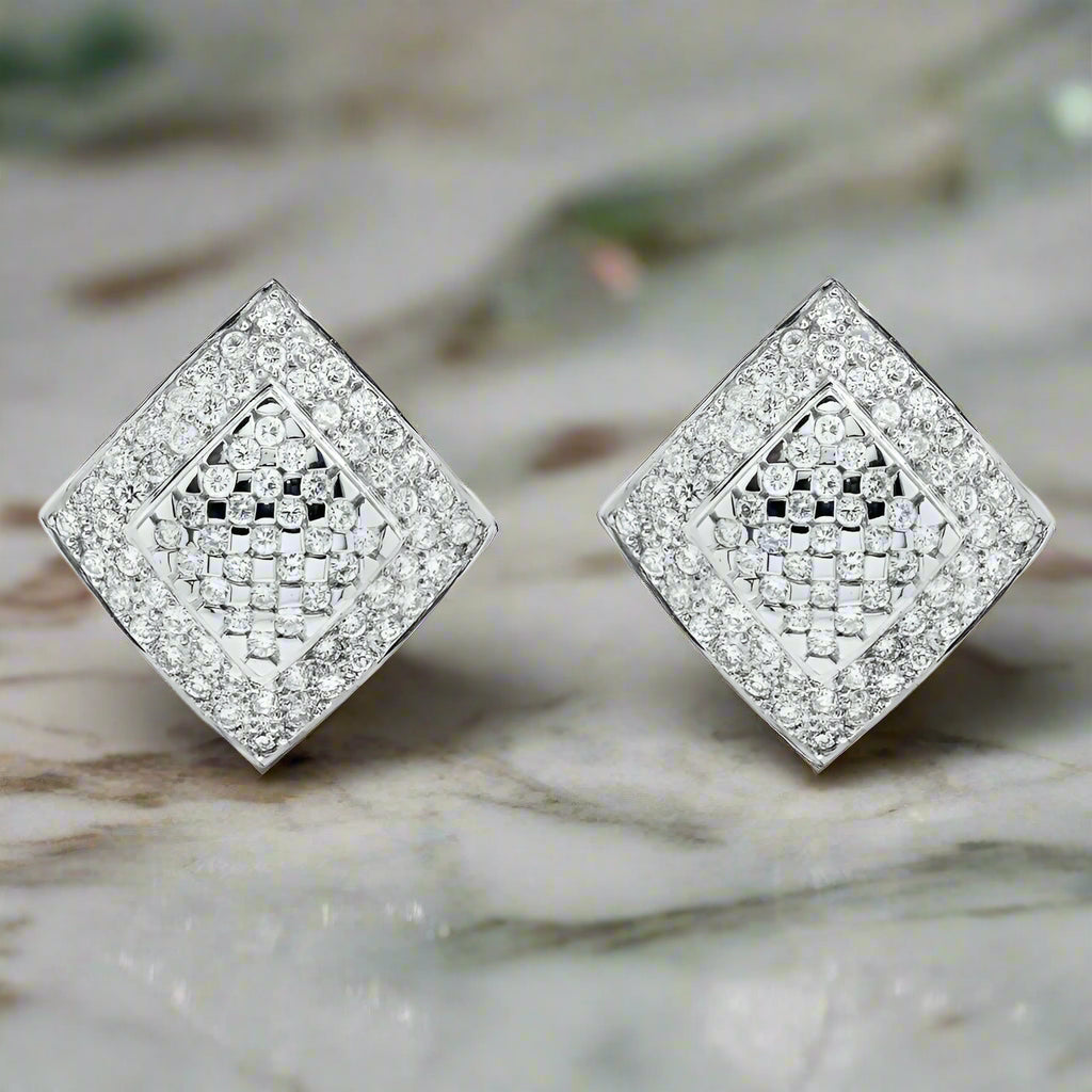 Thin clay earrings-Sable 3 Carats Pave Round Square Diamond Stud Earrings in 14K White Gold