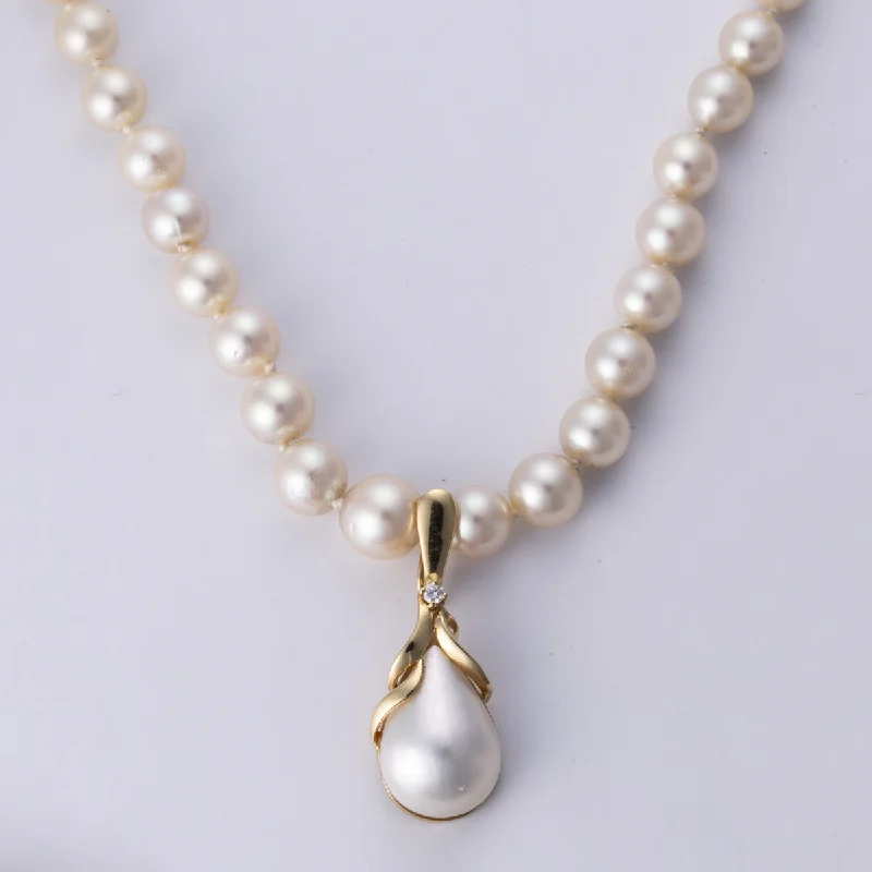 Thin silk necklaces-14k Yellow Gold Pearl and Diamond Necklace | 0.04 ct | 19.5"