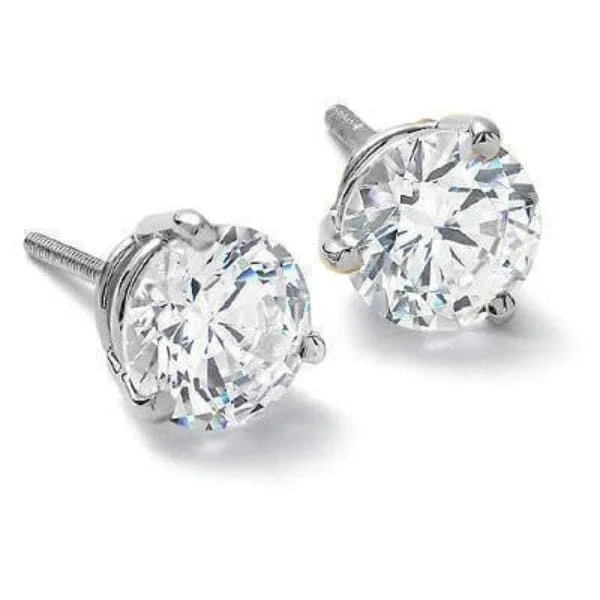 Thick hoop earrings-3.20 Ct. Round Cut Diamond Stud Earrings Martini Setting