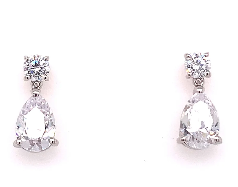 Swirl dangle earrings-9ct White Gold Cubic Zirconia Pear Earrings