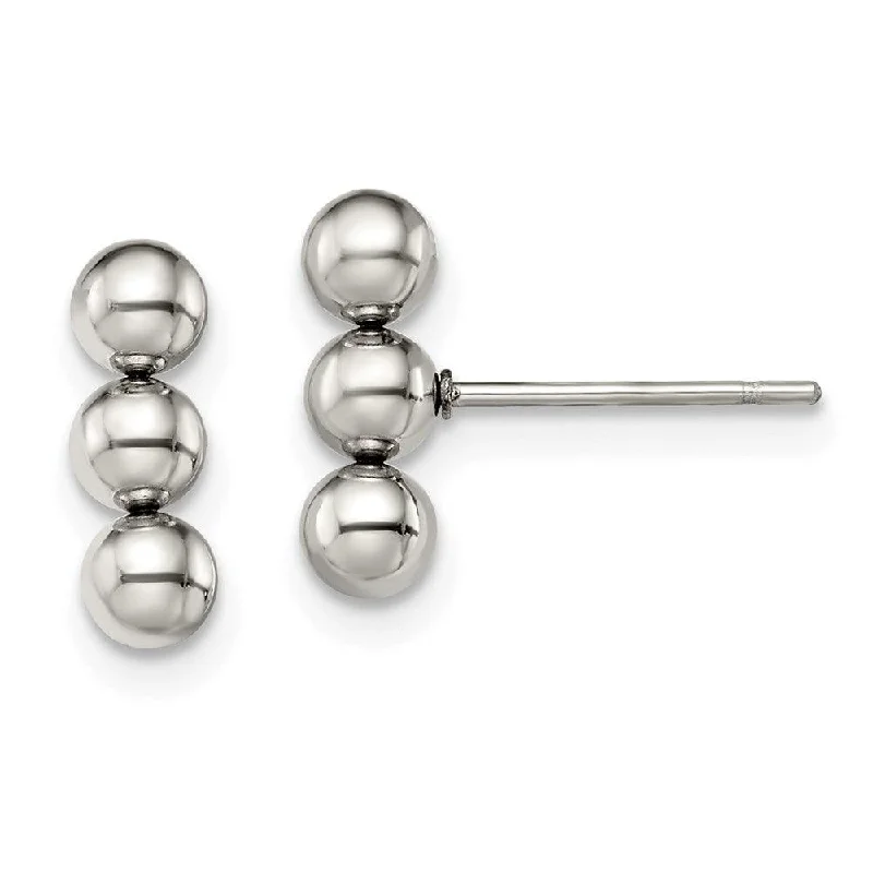 Quirky pair earrings-Stainless Steel Polished 3 Ball Post Earrings