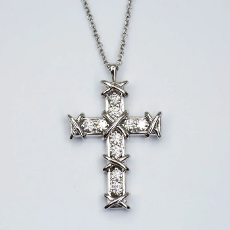 Poppy flower necklaces-'Tiffany & Co.' Jean Schlumberger Ten Diamond Cross Pendant Necklace  | 0.35ctw |