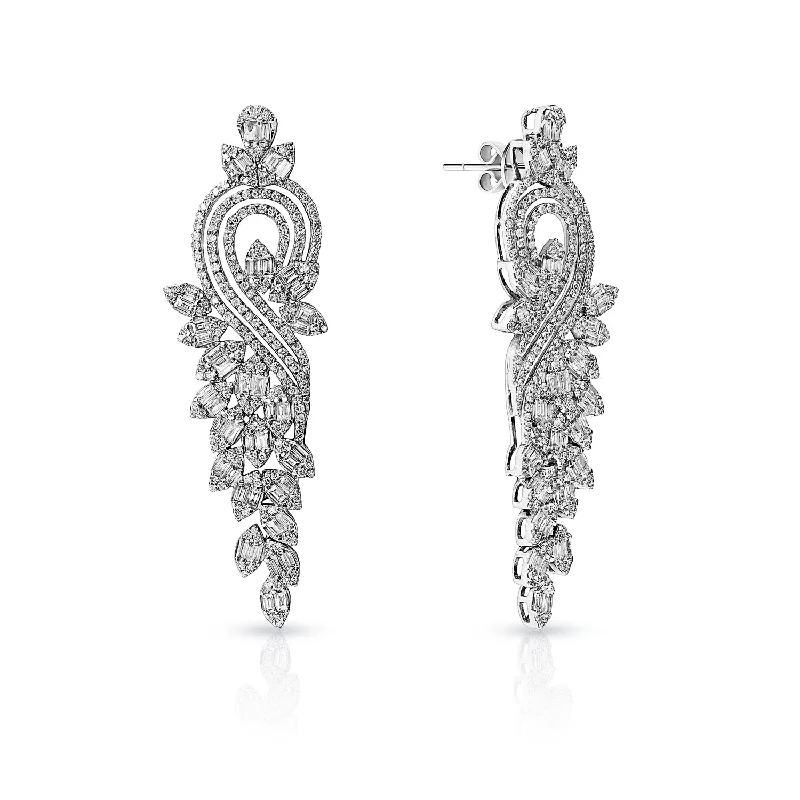 Tide motif earrings-Rylee 5 Carat Combined Mixed Shape Diamond Chandelier Earrings for Ladies in 14kt White Gold