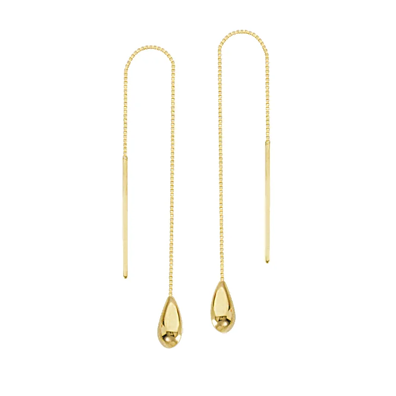 Bright crystal earrings-Threader Earrings 14K Yellow Gold Polished Teardrop and Bar with Box Chain