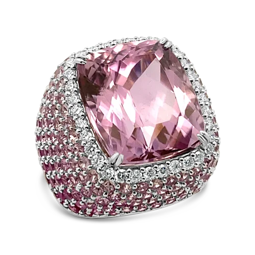 Kunzite, Pink Sapphire & Diamond Ring