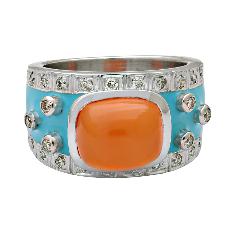 Ring-Cornelian and Diamond (Enamel)