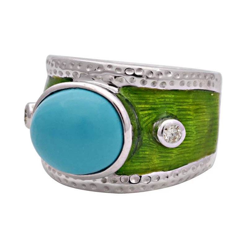 Ring-Turquoise and Diamond (Enamel)