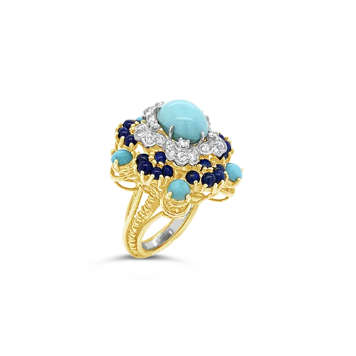 Turquoise, Lapis & Diamond Estate Ring