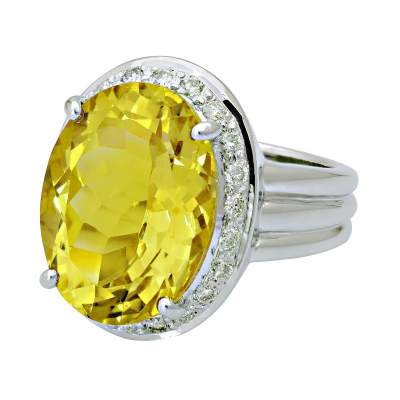 Ring-Lemon Quartz and Diamond