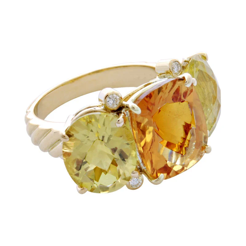 Ring-Citrine, Lemon Quartz and Diamond