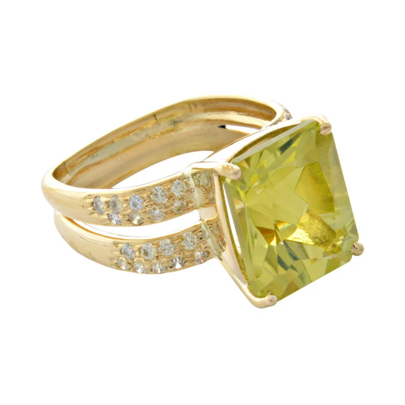 Ring-Lemon Quartz and Diamond