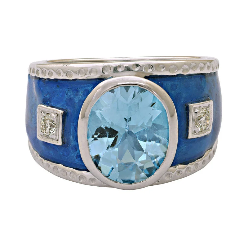 Ring-Blue Topaz and Diamond (Enamel)