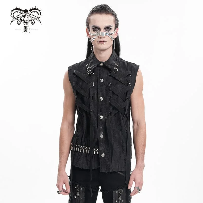 Men's Gothic Lace-up Ripped Ring Vest