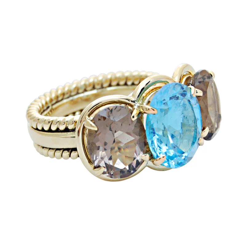 Ring-Blue Topaz and Smokey Quartz