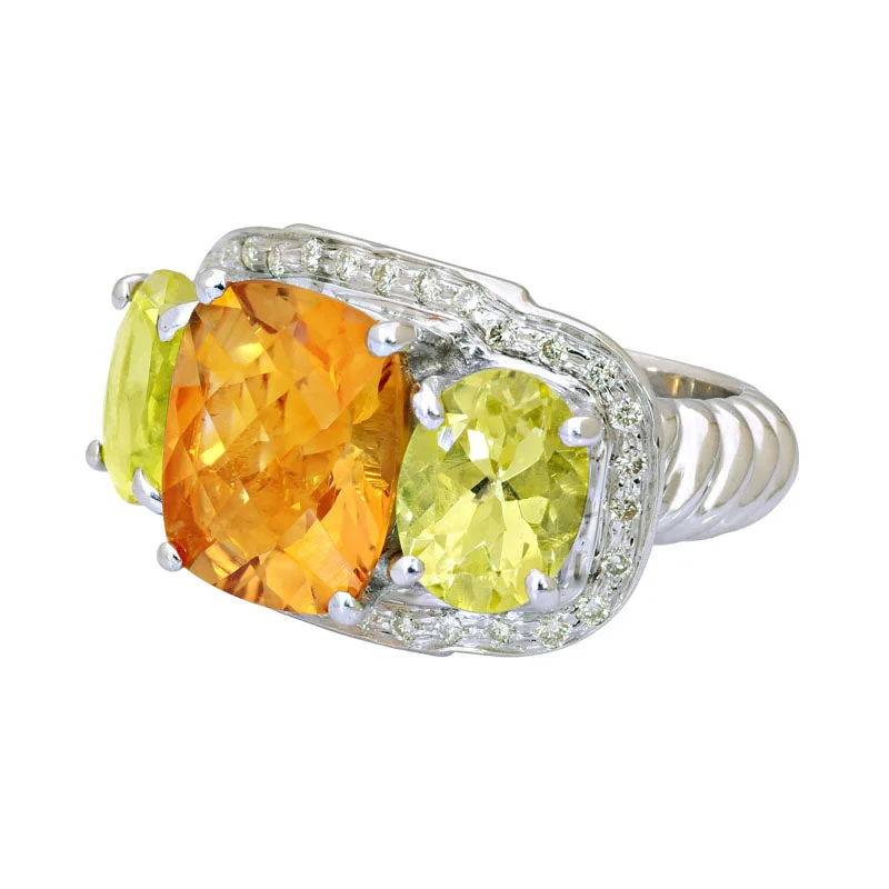 Ring-Citrine, Lemon Quartz and Diamond