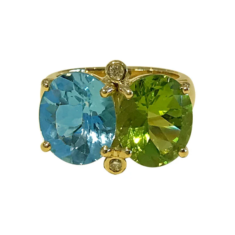 Ring- Blue Topaz, Peridot and Diamond