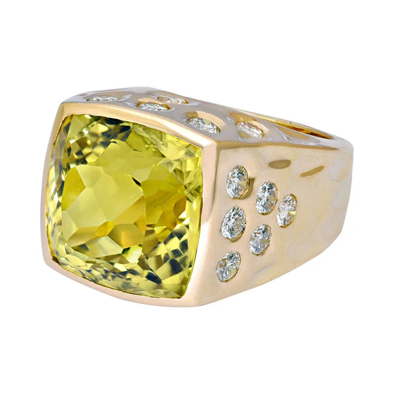 Ring- Lemon Quartz and Diamond