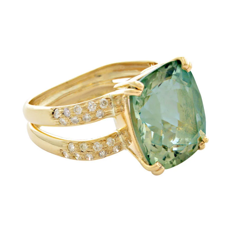 Ring-Green Quartz and Diamond