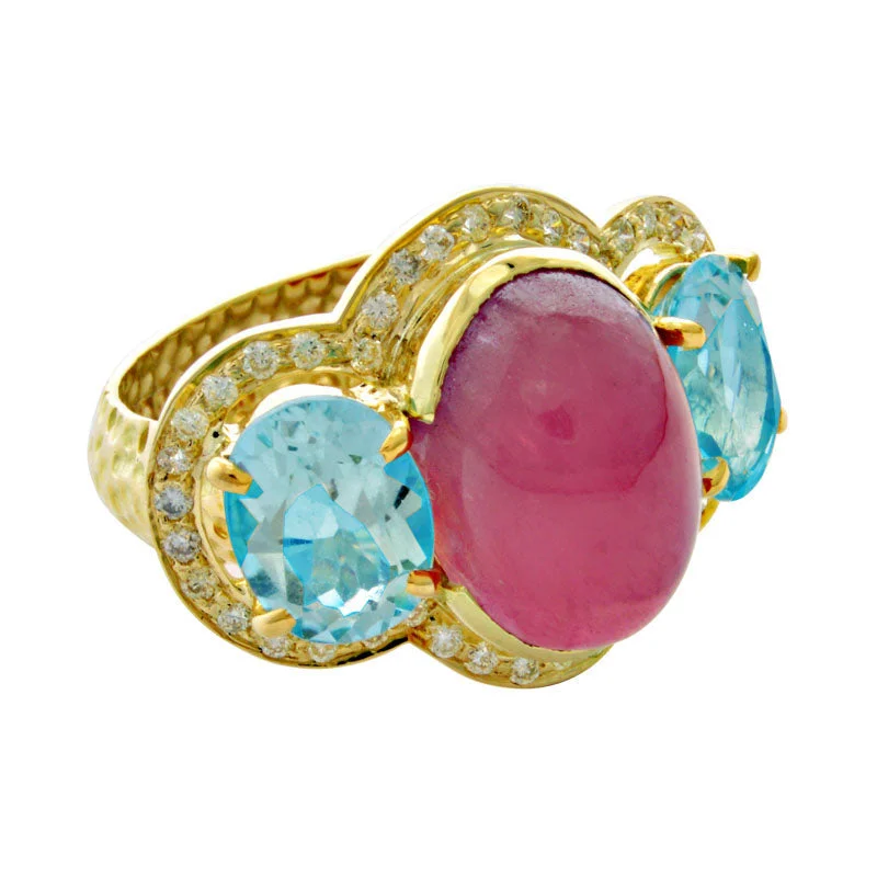 Ring-Rubellite, Blue Topaz and Diamond