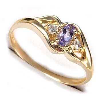 Genuine 4x6mm Oval Tanzanite and 10K Yellow Gold Band Ring Size 7