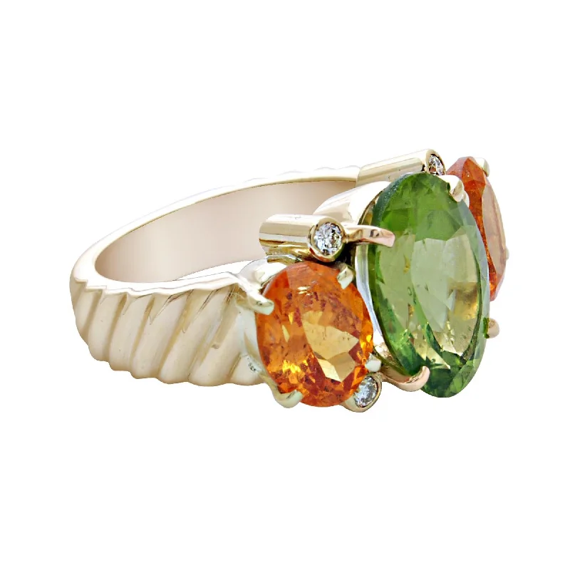 Ring-Peridot, Orange Garnet and Diamond