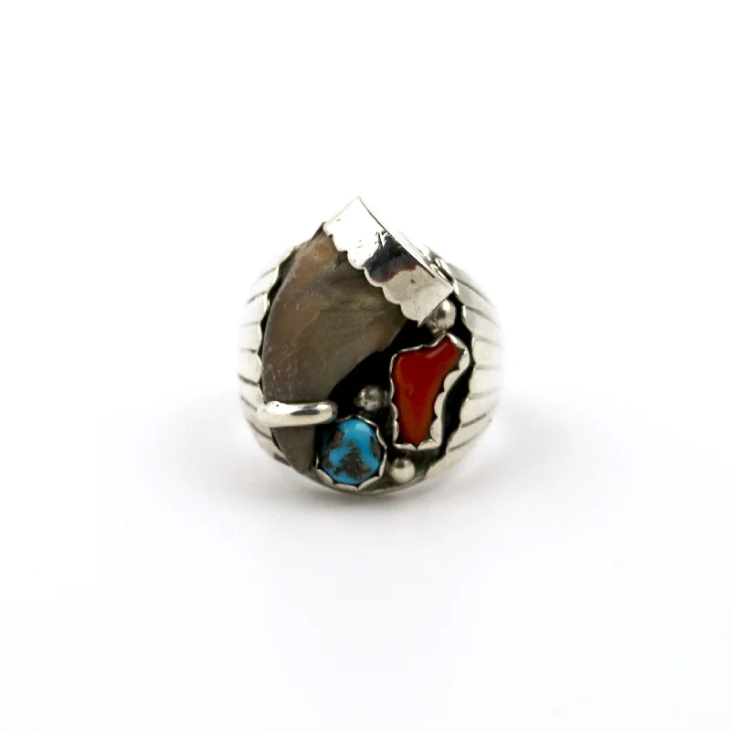 Navajo Claw Ring Coral & Turquoise