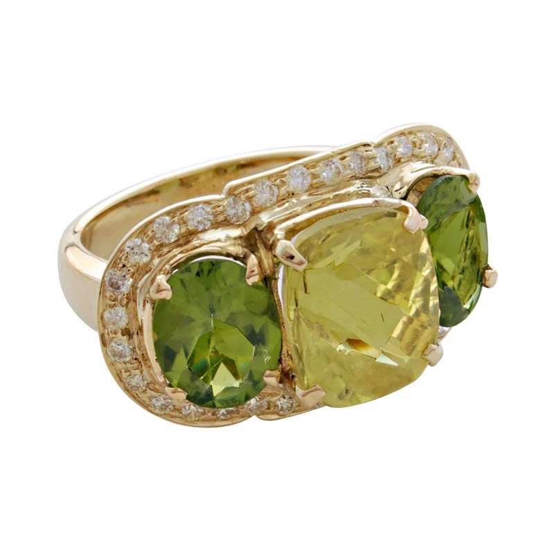 Ring-Lemon Quartz, Peridot and Diamond