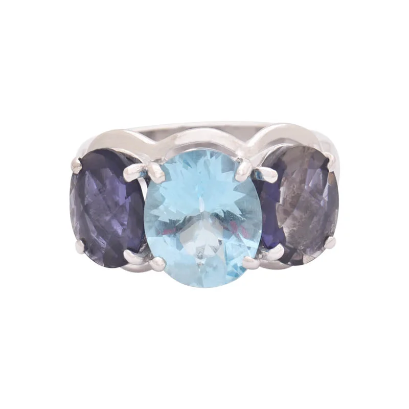 RING- BLUE TOPAZ AND IOLITE IN SILVER