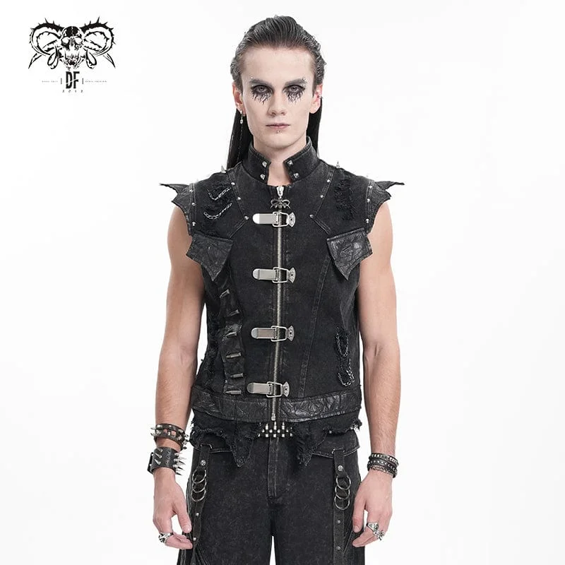 Men's Gothic Rivets Chain Rings Vest