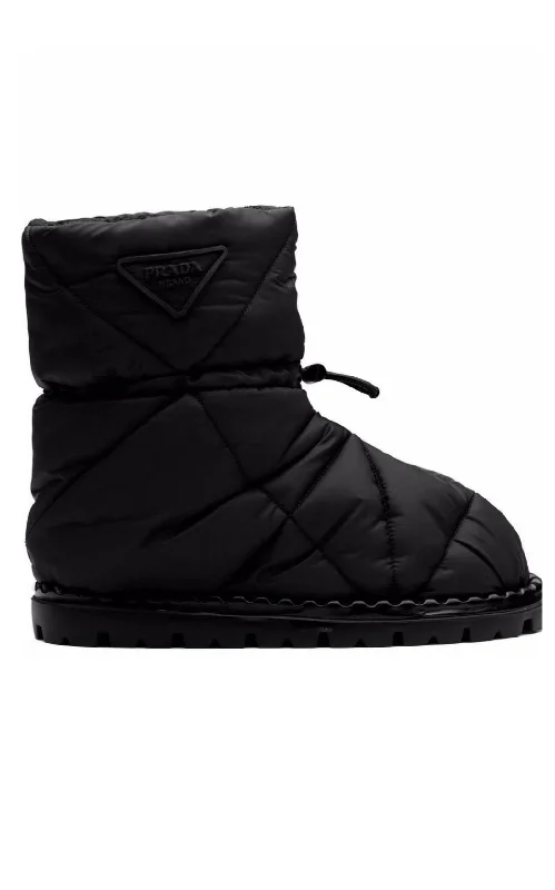 Black Quilted Drawstring Ankle Boots