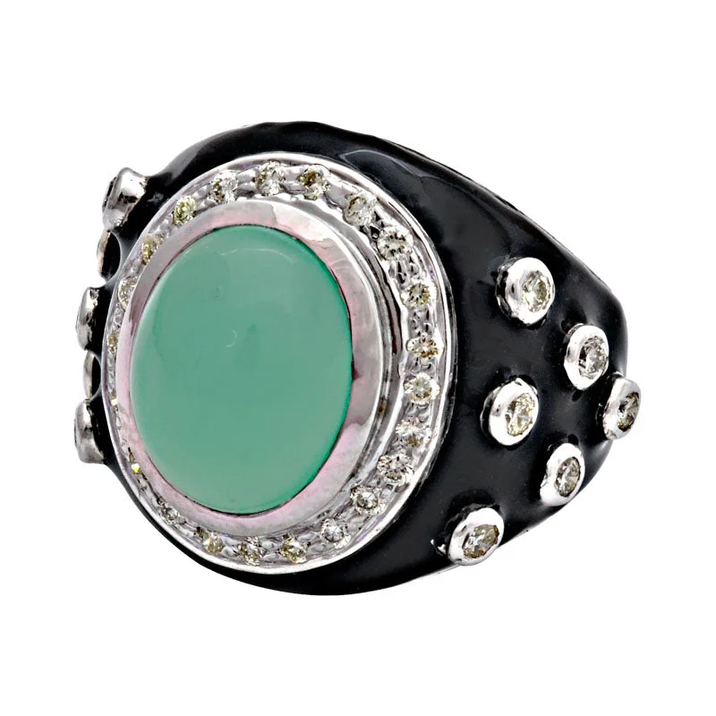 Ring-Chrysoprase and Diamond (Enamel)