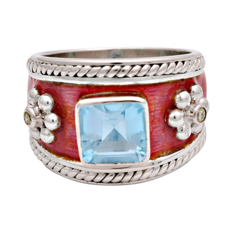 Ring-Blue Topaz and Diamond (Enamel)