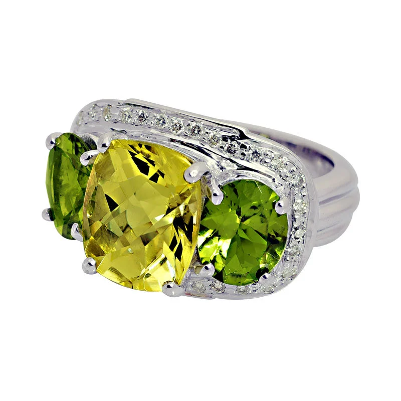 Ring-Lemon Quartz, Peridot and Diamond