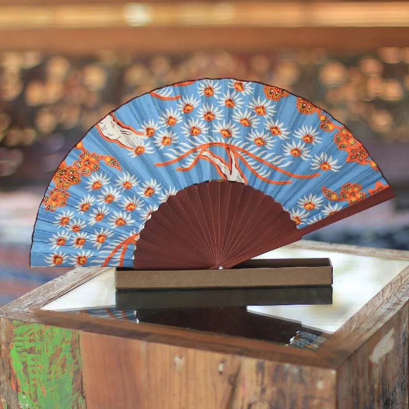 Balinese Springtime Silk Batik Folding Fan