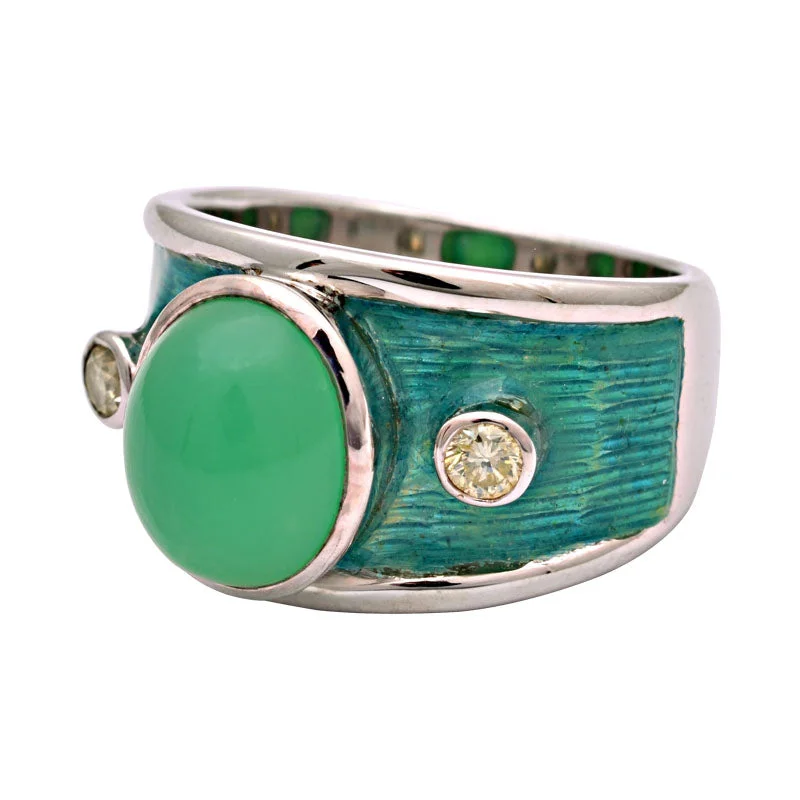 Ring-Chrysoprase and Diamond (Enamel)