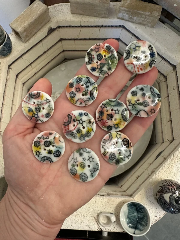 ‘Stars and cells’ hand painted buttons x 5 buttons