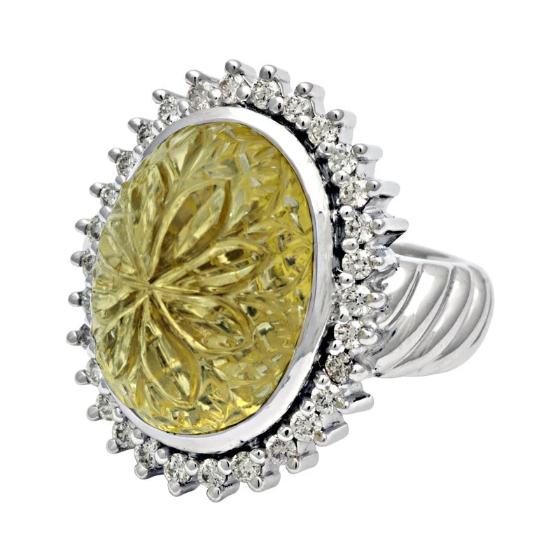 Ring-Lemon Quartz and Diamond