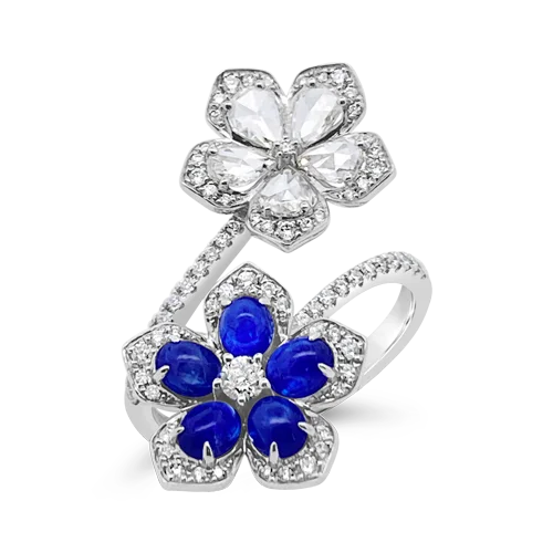 Sapphire & Diamond Flower Ring