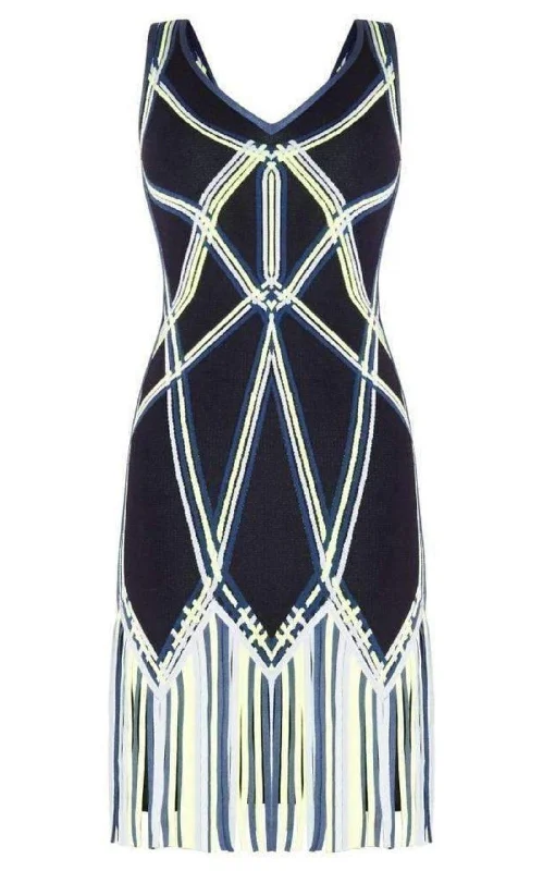 Charoletta Basket Weave Fringe Jacquard Dress