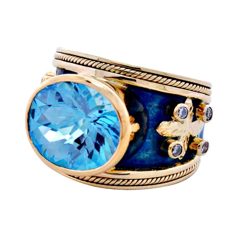 Ring-Blue Topaz and Diamond (Enamel)