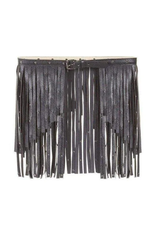 Black Fringe Studded Belt