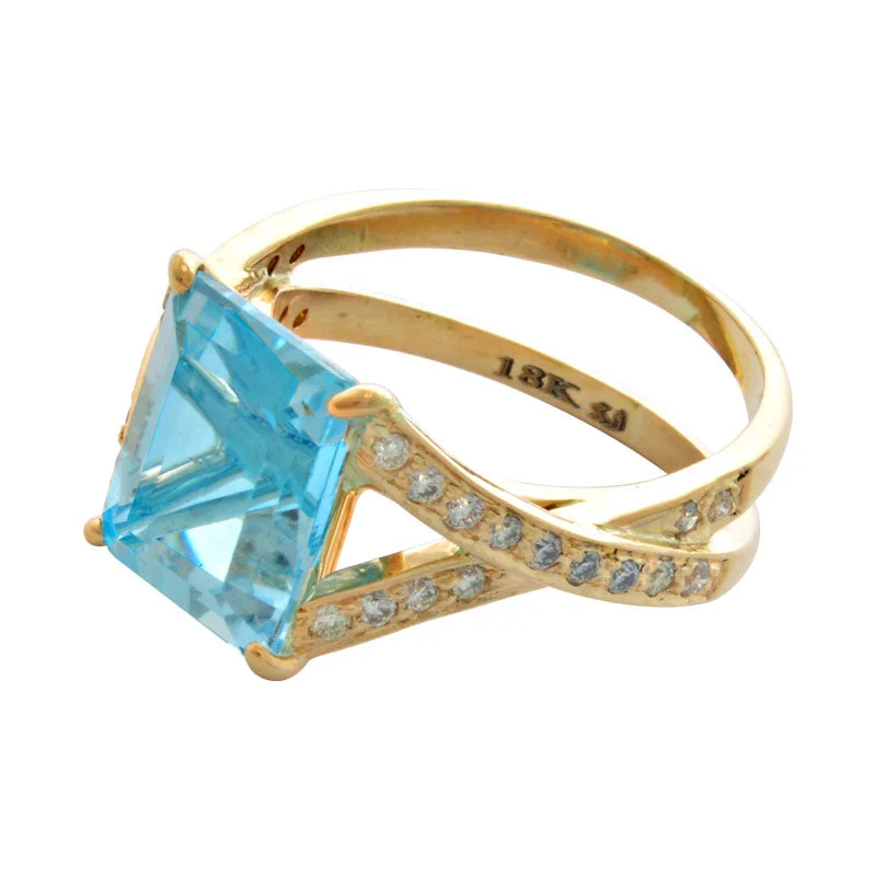 Ring-Blue Topaz and Diamond